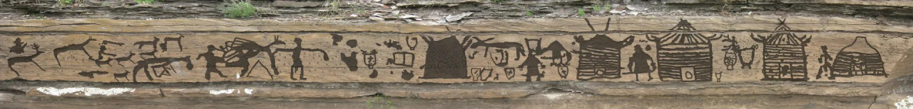 Изображение котлов в наскальной живописи поселения железного века в Минусинске, Россия. 